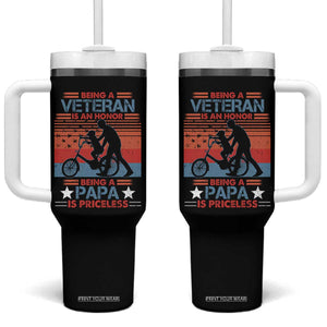 Veteran Father Tumbler With Handle Being A Veteran Is An Honor Being A Papa Is Priceless TS11 One Size: 40 oz Black Print Your Wear
