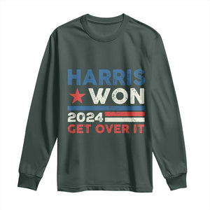 Harris Won 2024 Get Over It Long Sleeve Shirt Presidential Election TS11 Dark Forest Green Print Your Wear