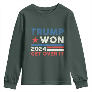Trump Won 2024 Get Over It Youth Sweatshirt Presidential Election TS11 Dark Forest Green Print Your Wear