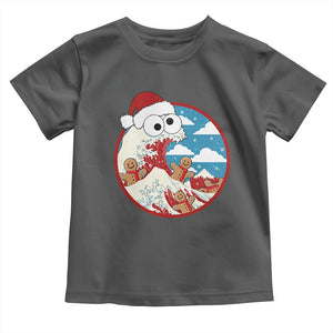 Funny Christmas Baby Shirt Santa Tsunami Is Eating Ginger Bread Xmas TS11 Dark Heather Print Your Wear