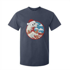 Funny Christmas T Shirt For Kid Santa Tsunami Is Eating Ginger Bread Xmas TS11 Navy Print Your Wear