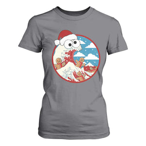 Funny Christmas T Shirt For Women Santa Tsunami Is Eating Ginger Bread Xmas TS11 Charcoal Print Your Wear