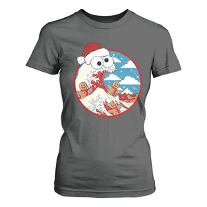 Funny Christmas T Shirt For Women Santa Tsunami Is Eating Ginger Bread Xmas TS11 Dark Heather Print Your Wear