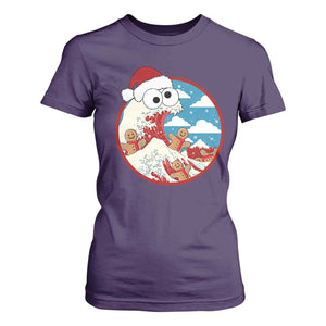 Funny Christmas T Shirt For Women Santa Tsunami Is Eating Ginger Bread Xmas TS11 Purple Print Your Wear