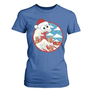 Funny Christmas T Shirt For Women Santa Tsunami Is Eating Ginger Bread Xmas TS11 Royal Blue Print Your Wear