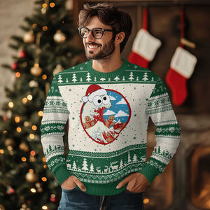 Funny Xmas Ugly Christmas Sweater Santa Tsunami Is Eating Ginger Bread Xmas TS11 Green Print Your Wear