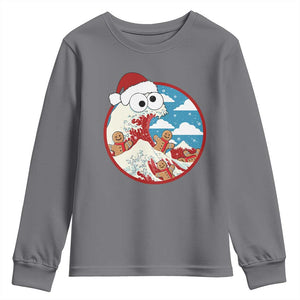 Funny Christmas Youth Sweatshirt Santa Tsunami Is Eating Ginger Bread Xmas TS11 Charcoal Print Your Wear