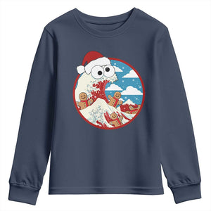 Funny Christmas Youth Sweatshirt Santa Tsunami Is Eating Ginger Bread Xmas TS11 Navy Print Your Wear