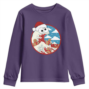 Funny Christmas Youth Sweatshirt Santa Tsunami Is Eating Ginger Bread Xmas TS11 Purple Print Your Wear