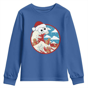 Funny Christmas Youth Sweatshirt Santa Tsunami Is Eating Ginger Bread Xmas TS11 Royal Blue Print Your Wear