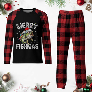 Funny Xmas Fishing Plaid Pajama Set Merry Fishmas Bass Fish Rod TS11 Buffalo Plaid Print Your Wear