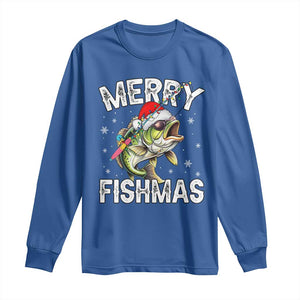 Funny Christmas Fishing Long Sleeve Shirt Merry Fishmas Bass Fish Rod TS11 Royal Blue Print Your Wear