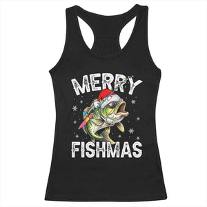 Funny Christmas Fishing Racerback Tank Top Merry Fishmas Bass Fish Rod TS11 Black Print Your Wear