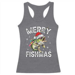 Funny Christmas Fishing Racerback Tank Top Merry Fishmas Bass Fish Rod TS11 Charcoal Print Your Wear