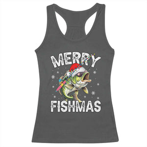 Funny Christmas Fishing Racerback Tank Top Merry Fishmas Bass Fish Rod TS11 Dark Heather Print Your Wear
