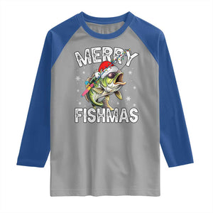 Funny Christmas Fishing Raglan Shirt Merry Fishmas Bass Fish Rod TS11 Sport Gray Royal Print Your Wear