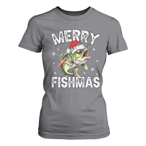 Funny Christmas Fishing T Shirt For Women Merry Fishmas Bass Fish Rod TS11 Charcoal Print Your Wear