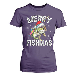 Funny Christmas Fishing T Shirt For Women Merry Fishmas Bass Fish Rod TS11 Purple Print Your Wear