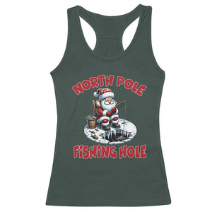 Funny Christmas Fishing Racerback Tank Top North Pole Fishing Hole Cute Santa TS11 Dark Forest Green Print Your Wear