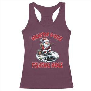 Funny Christmas Fishing Racerback Tank Top North Pole Fishing Hole Cute Santa TS11 Maroon Print Your Wear