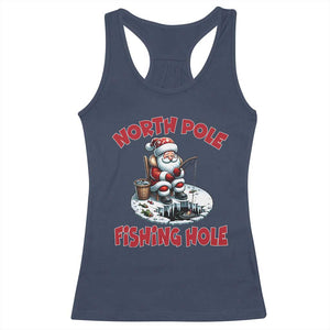 Funny Christmas Fishing Racerback Tank Top North Pole Fishing Hole Cute Santa TS11 Navy Print Your Wear