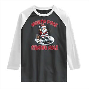 Funny Christmas Fishing Raglan Shirt North Pole Fishing Hole Cute Santa TS11 Black White Print Your Wear