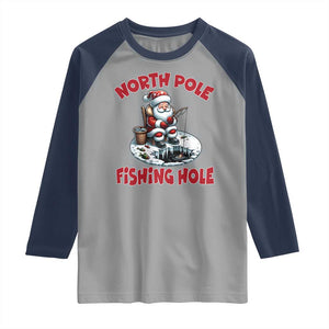 Funny Christmas Fishing Raglan Shirt North Pole Fishing Hole Cute Santa TS11 Sport Gray Navy Print Your Wear