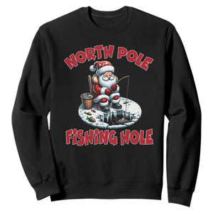 Funny Christmas Fishing Sweatshirt North Pole Fishing Hole Cute Santa TS11 Black Print Your Wear
