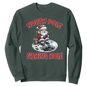 Funny Christmas Fishing Sweatshirt North Pole Fishing Hole Cute Santa TS11 Dark Forest Green Print Your Wear