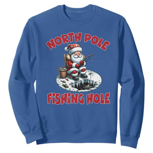 Funny Christmas Fishing Sweatshirt North Pole Fishing Hole Cute Santa TS11 Royal Blue Print Your Wear