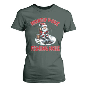 Funny Christmas Fishing T Shirt For Women North Pole Fishing Hole Cute Santa TS11 Dark Forest Green Print Your Wear