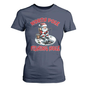 Funny Christmas Fishing T Shirt For Women North Pole Fishing Hole Cute Santa TS11 Navy Print Your Wear