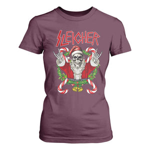 Christmas Heavy Metal T Shirt For Women Sleigher Skeleton Santa Xmas Wreath TS11 Maroon Print Your Wear