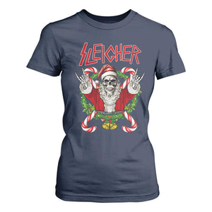 Christmas Heavy Metal T Shirt For Women Sleigher Skeleton Santa Xmas Wreath TS11 Navy Print Your Wear