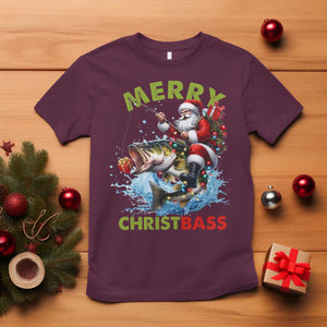 Funny Christmas Fishing T Shirt Merry Christbass Santa Xmas Tree TS11 Maroon Print Your Wear