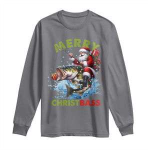 Funny Christmas Fishing Long Sleeve Shirt Merry Christbass Santa Xmas Tree TS11 Charcoal Print Your Wear