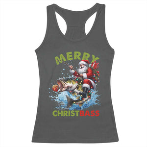 Funny Christmas Fishing Racerback Tank Top Merry Christbass Santa Xmas Tree TS11 Dark Heather Print Your Wear