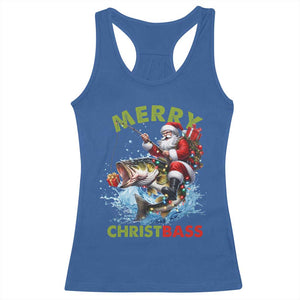 Funny Christmas Fishing Racerback Tank Top Merry Christbass Santa Xmas Tree TS11 Royal Blue Print Your Wear