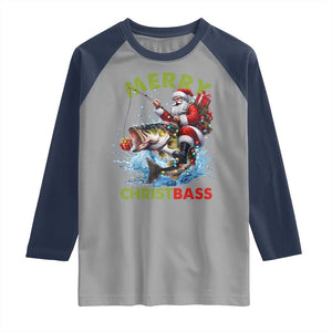 Funny Christmas Fishing Raglan Shirt Merry Christbass Santa Xmas Tree TS11 Sport Gray Navy Print Your Wear