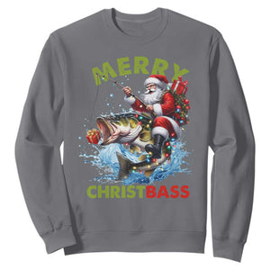 Funny Christmas Fishing Sweatshirt Merry Christbass Santa Xmas Tree TS11 Charcoal Print Your Wear
