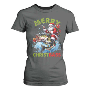 Funny Christmas Fishing T Shirt For Women Merry Christbass Santa Xmas Tree TS11 Dark Heather Print Your Wear