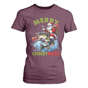 Funny Christmas Fishing T Shirt For Women Merry Christbass Santa Xmas Tree TS11 Maroon Print Your Wear