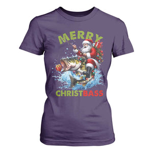 Funny Christmas Fishing T Shirt For Women Merry Christbass Santa Xmas Tree TS11 Purple Print Your Wear