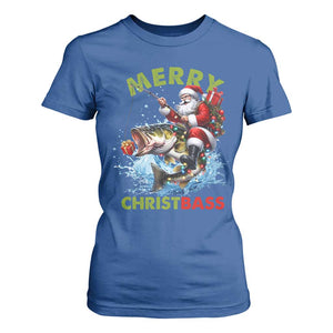 Funny Christmas Fishing T Shirt For Women Merry Christbass Santa Xmas Tree TS11 Royal Blue Print Your Wear