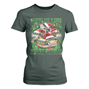 Funny Fishing Christmas T Shirt For Women Fishing You A Very Merry Fishmas Santa Hat TS11 Dark Forest Green Print Your Wear