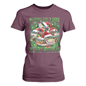 Funny Fishing Christmas T Shirt For Women Fishing You A Very Merry Fishmas Santa Hat TS11 Maroon Print Your Wear