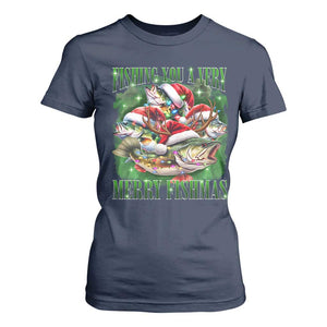 Funny Fishing Christmas T Shirt For Women Fishing You A Very Merry Fishmas Santa Hat TS11 Navy Print Your Wear