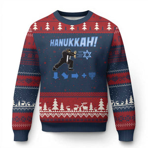 Funny Hanukkah Arcade Game Ugly Christmas Sweater Jewish Fighter Menorah Star Of David TS11 Navy Red Print Your Wear
