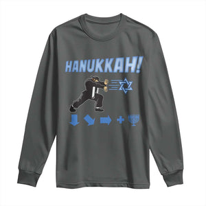 Funny Hanukkah Arcade Game Long Sleeve Shirt Jewish Fighter Menorah Star Of David TS11 Dark Heather Print Your Wear