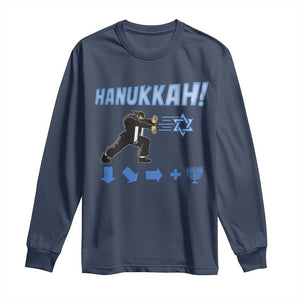Funny Hanukkah Arcade Game Long Sleeve Shirt Jewish Fighter Menorah Star Of David TS11 Navy Print Your Wear